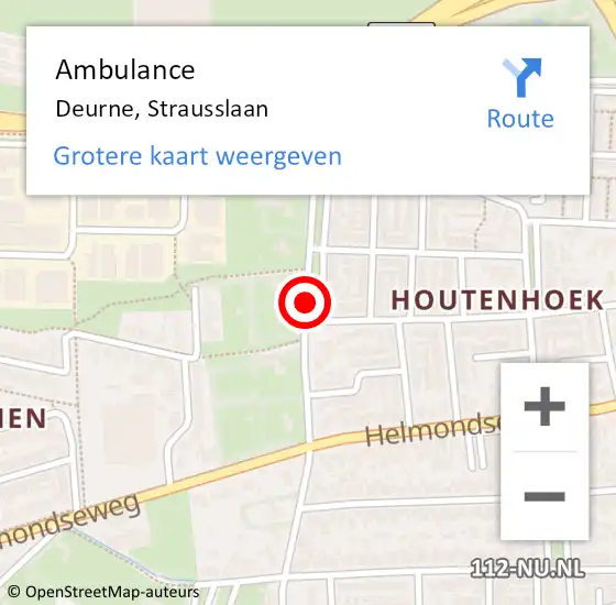 Locatie op kaart van de 112 melding: Ambulance Deurne, Strausslaan op 2 november 2018 10:11