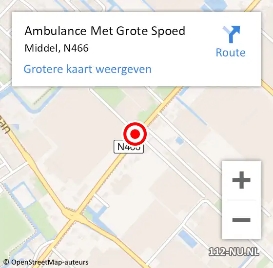 Locatie op kaart van de 112 melding: Ambulance Met Grote Spoed Naar Middel, N466 op 2 november 2018 10:45