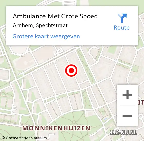 Locatie op kaart van de 112 melding: Ambulance Met Grote Spoed Naar Arnhem, Spechtstraat op 2 november 2018 12:01