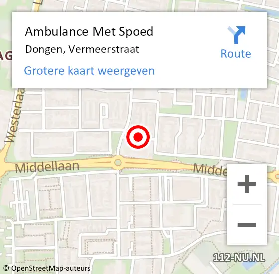 Locatie op kaart van de 112 melding: Ambulance Met Spoed Naar Dongen, Vermeerstraat op 2 november 2018 16:05