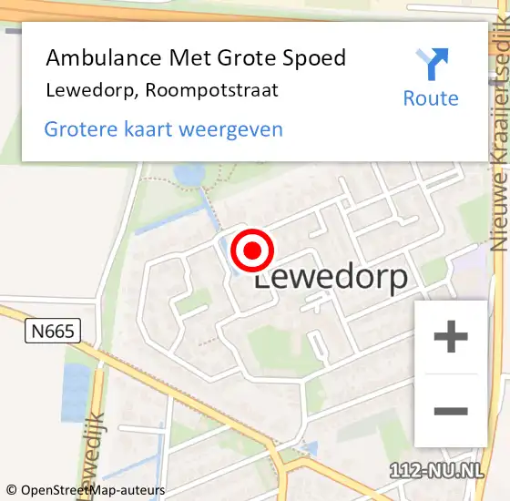 Locatie op kaart van de 112 melding: Ambulance Met Grote Spoed Naar Lewedorp, Roompotstraat op 2 november 2018 16:23