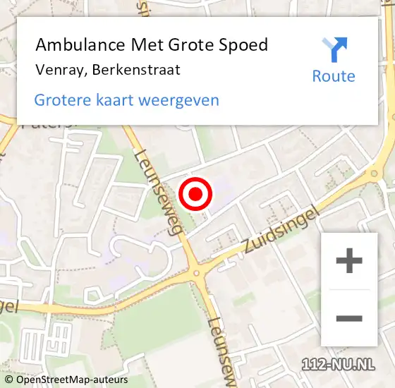 Locatie op kaart van de 112 melding: Ambulance Met Grote Spoed Naar Venray, Berkenstraat op 2 november 2018 20:29