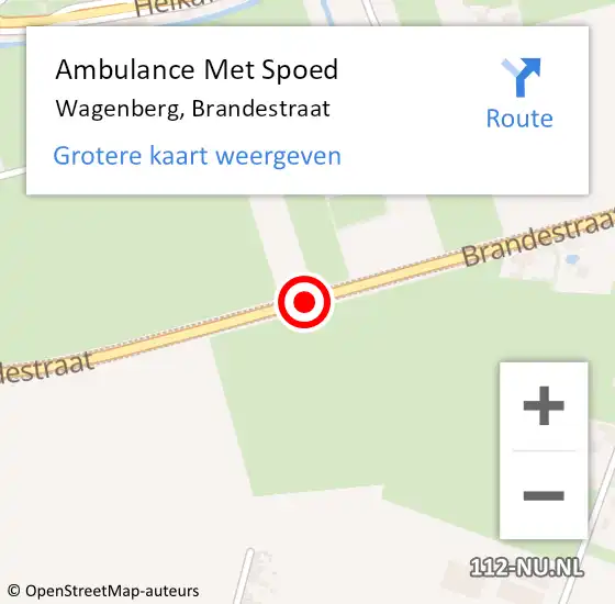 Locatie op kaart van de 112 melding: Ambulance Met Spoed Naar Wagenberg, Brandestraat op 2 november 2018 21:27