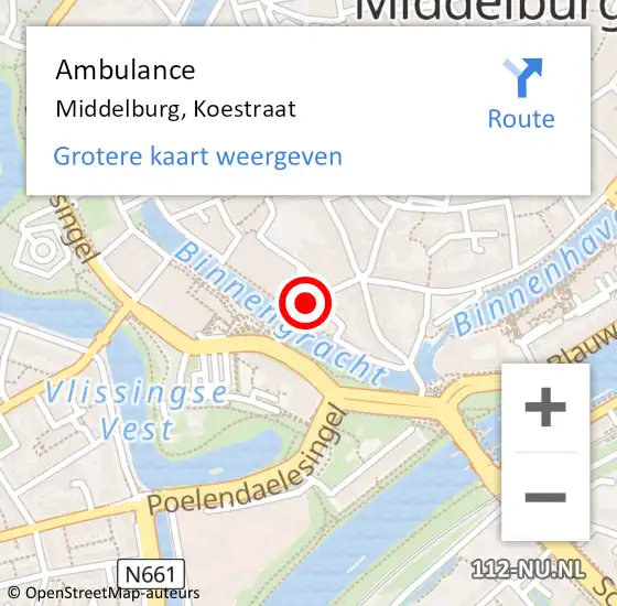 Locatie op kaart van de 112 melding: Ambulance Middelburg, Koestraat op 2 november 2018 21:54