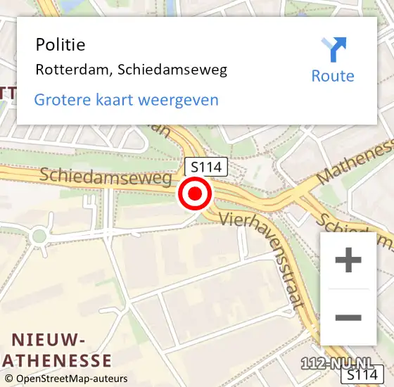 Locatie op kaart van de 112 melding: Politie Rotterdam, Schiedamseweg op 2 november 2018 22:56