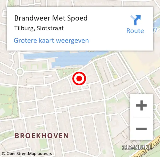 Locatie op kaart van de 112 melding: Brandweer Met Spoed Naar Tilburg, Slotstraat op 3 november 2018 06:17