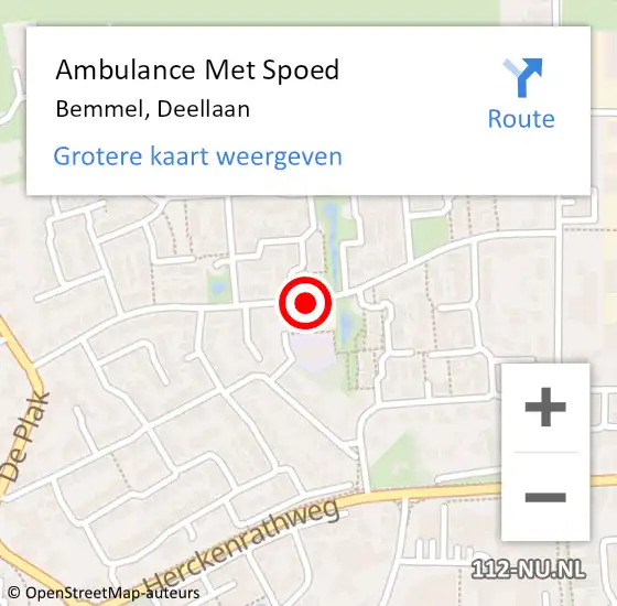 Locatie op kaart van de 112 melding: Ambulance Met Spoed Naar Bemmel, Deellaan op 3 november 2018 07:58