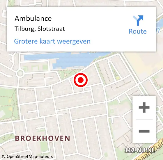 Locatie op kaart van de 112 melding: Ambulance Tilburg, Slotstraat op 3 november 2018 08:07