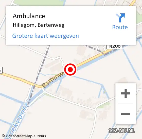 Locatie op kaart van de 112 melding: Ambulance Hillegom, Bartenweg op 3 november 2018 09:12