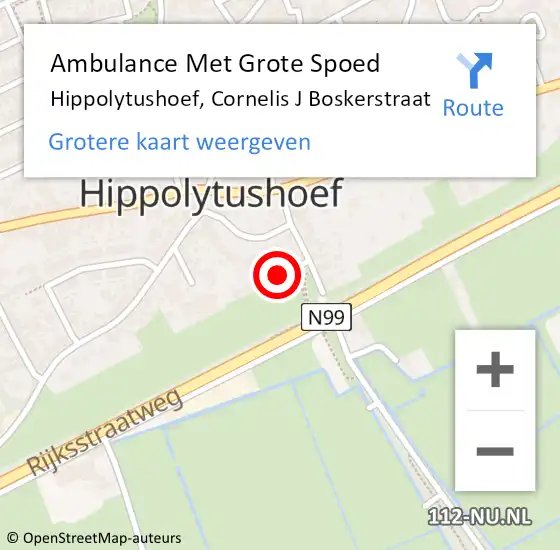 Locatie op kaart van de 112 melding: Ambulance Met Grote Spoed Naar Hippolytushoef, Cornelis J Boskerstraat op 3 november 2018 10:16