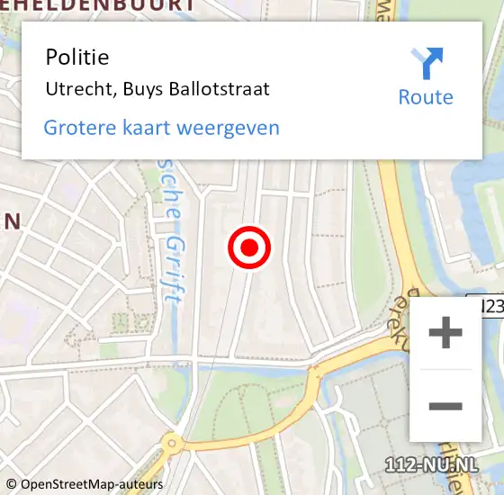 Locatie op kaart van de 112 melding: Politie Utrecht, Buys Ballotstraat op 3 november 2018 11:06