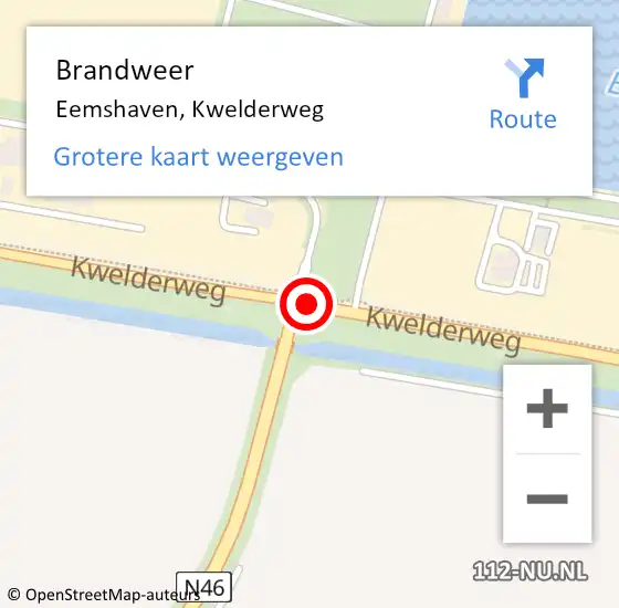 Locatie op kaart van de 112 melding: Brandweer Eemshaven, Kwelderweg op 3 november 2018 11:53