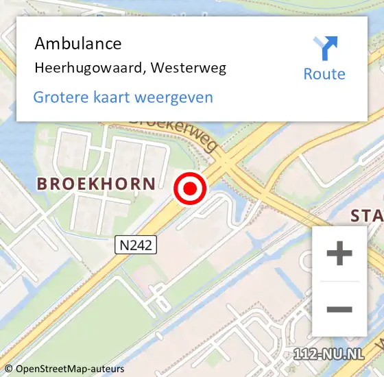 Locatie op kaart van de 112 melding: Ambulance Heerhugowaard, Westerweg op 3 november 2018 13:05