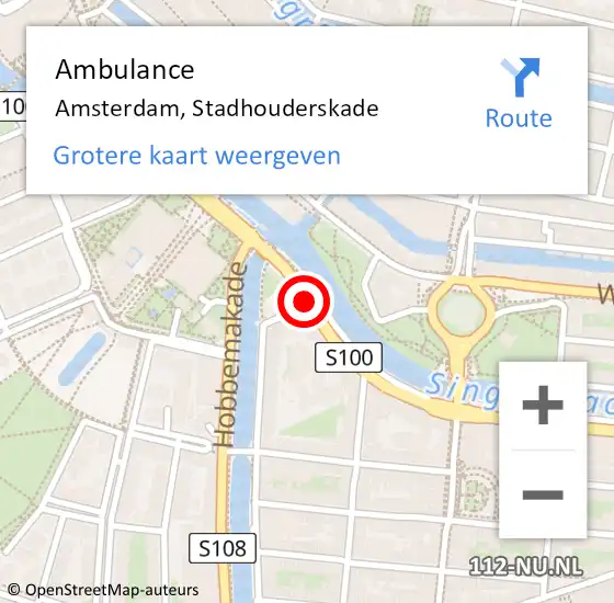 Locatie op kaart van de 112 melding: Ambulance Amsterdam, Stadhouderskade op 3 november 2018 13:51
