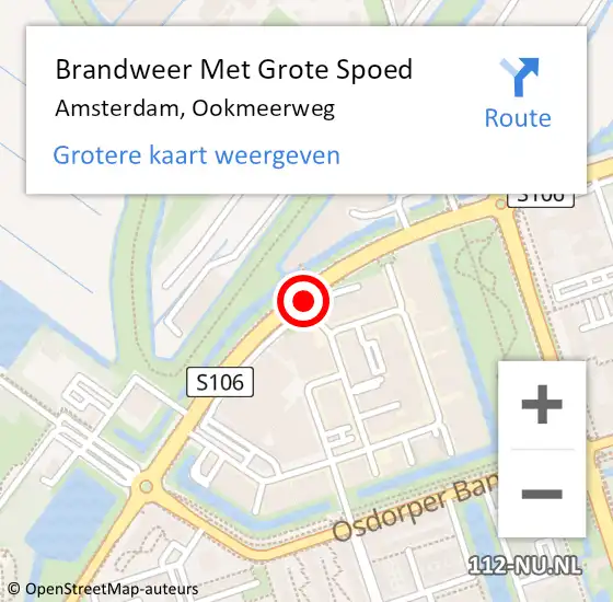 Locatie op kaart van de 112 melding: Brandweer Met Grote Spoed Naar Amsterdam, Ookmeerweg op 3 november 2018 14:06