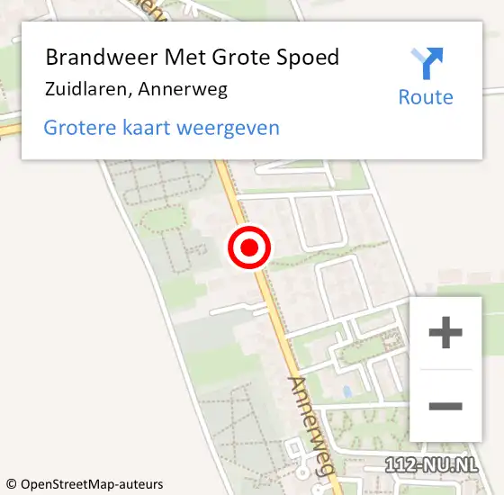 Locatie op kaart van de 112 melding: Brandweer Met Grote Spoed Naar Zuidlaren, Annerweg op 3 november 2018 14:17