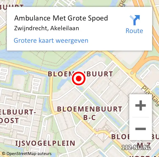 Locatie op kaart van de 112 melding: Ambulance Met Grote Spoed Naar Zwijndrecht, Akeleilaan op 3 november 2018 15:12