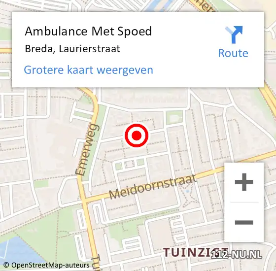 Locatie op kaart van de 112 melding: Ambulance Met Spoed Naar Breda, Laurierstraat op 3 november 2018 15:31