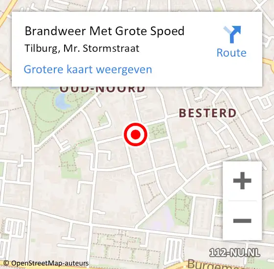 Locatie op kaart van de 112 melding: Brandweer Met Grote Spoed Naar Tilburg, Mr. Stormstraat op 3 november 2018 17:08