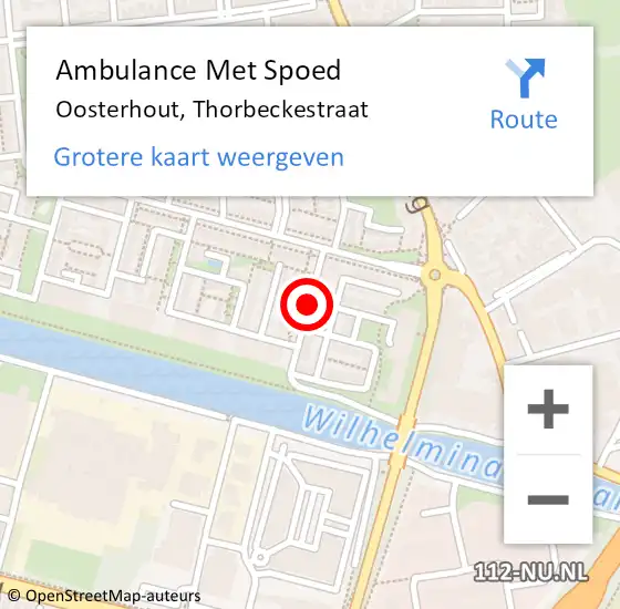 Locatie op kaart van de 112 melding: Ambulance Met Spoed Naar Oosterhout, Thorbeckestraat op 3 november 2018 19:22