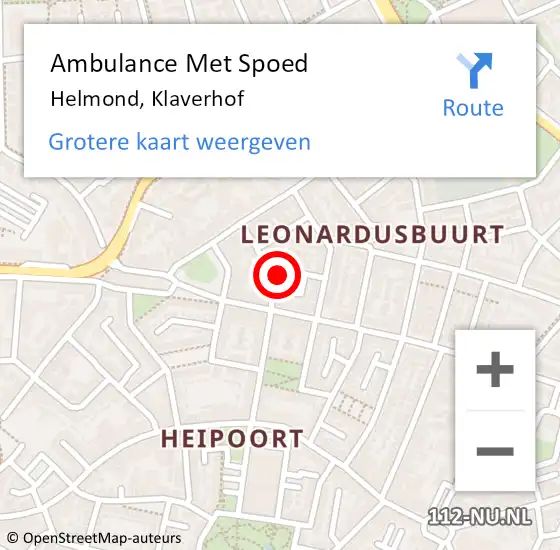 Locatie op kaart van de 112 melding: Ambulance Met Spoed Naar Helmond, Klaverhof op 3 november 2018 19:49