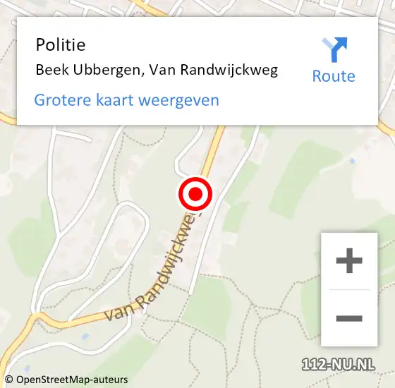 Locatie op kaart van de 112 melding: Politie Beek Ubbergen, Van Randwijckweg op 3 november 2018 21:24