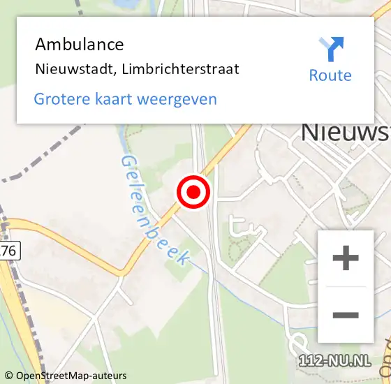 Locatie op kaart van de 112 melding: Ambulance Nieuwstadt, Limbrichterstraat op 13 maart 2014 16:17