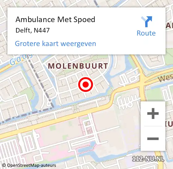 Locatie op kaart van de 112 melding: Ambulance Met Spoed Naar Delft, Molensingel op 4 november 2018 00:07