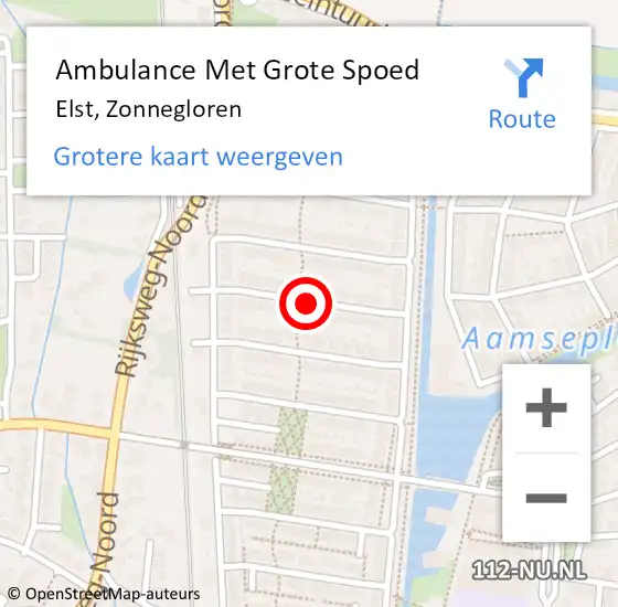Locatie op kaart van de 112 melding: Ambulance Met Grote Spoed Naar Elst, Zonnegloren op 4 november 2018 04:51