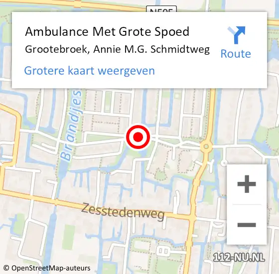 Locatie op kaart van de 112 melding: Ambulance Met Grote Spoed Naar Grootebroek, Annie M.G. Schmidtweg op 4 november 2018 08:07