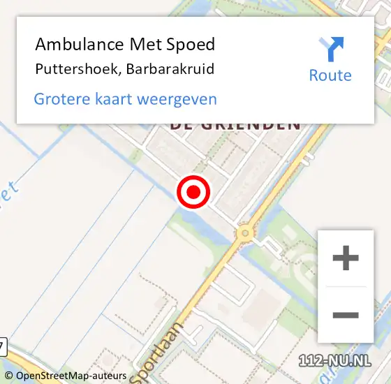 Locatie op kaart van de 112 melding: Ambulance Met Spoed Naar Puttershoek, Barbarakruid op 4 november 2018 08:56