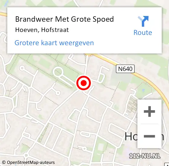 Locatie op kaart van de 112 melding: Brandweer Met Grote Spoed Naar Hoeven, Hofstraat op 4 november 2018 10:12