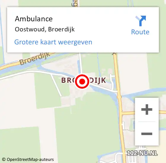 Locatie op kaart van de 112 melding: Ambulance Oostwoud, Broerdijk op 4 november 2018 11:23