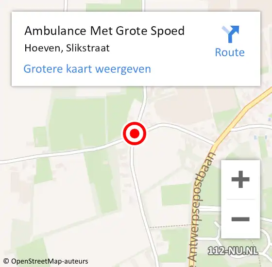 Locatie op kaart van de 112 melding: Ambulance Met Grote Spoed Naar Hoeven, Slikstraat op 4 november 2018 11:27