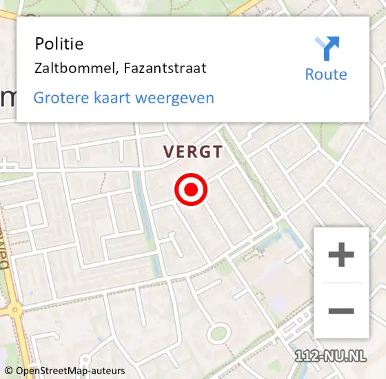 Locatie op kaart van de 112 melding: Politie Zaltbommel, Fazantstraat op 4 november 2018 11:39