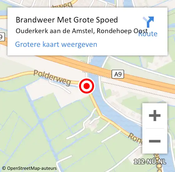 Locatie op kaart van de 112 melding: Brandweer Met Grote Spoed Naar Ouderkerk aan de Amstel, Rondehoep Oost op 4 november 2018 12:21