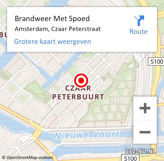 Locatie op kaart van de 112 melding: Brandweer Met Spoed Naar Amsterdam, Czaar Peterstraat op 4 november 2018 15:32