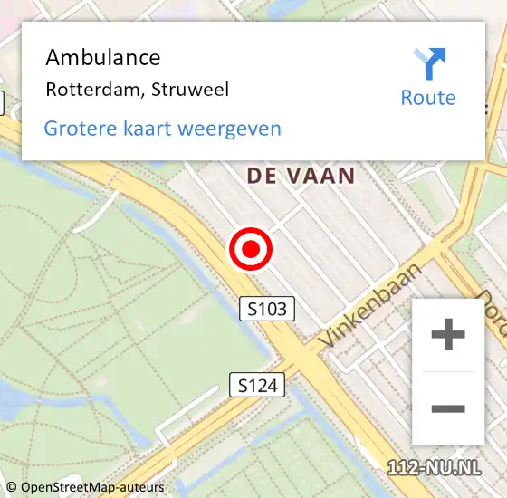 Locatie op kaart van de 112 melding: Ambulance Rotterdam, Struweel op 4 november 2018 16:26