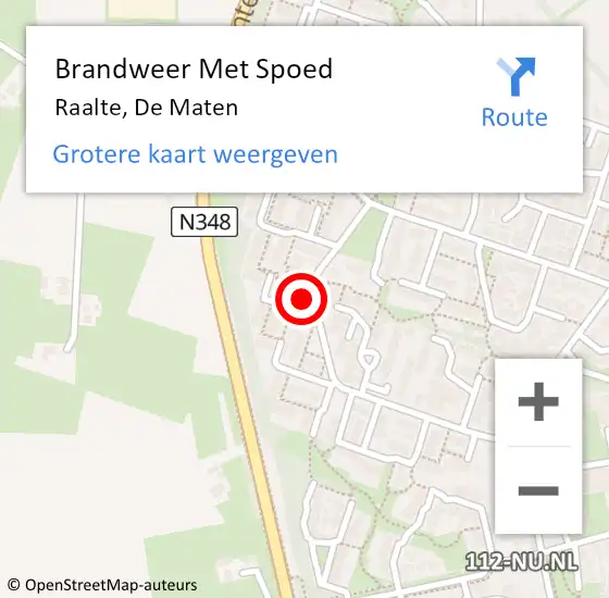 Locatie op kaart van de 112 melding: Brandweer Met Spoed Naar Raalte, De Maten op 4 november 2018 18:04