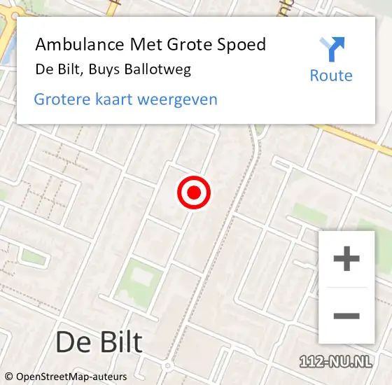 Locatie op kaart van de 112 melding: Ambulance Met Grote Spoed Naar De Bilt, Buys Ballotweg op 4 november 2018 18:40