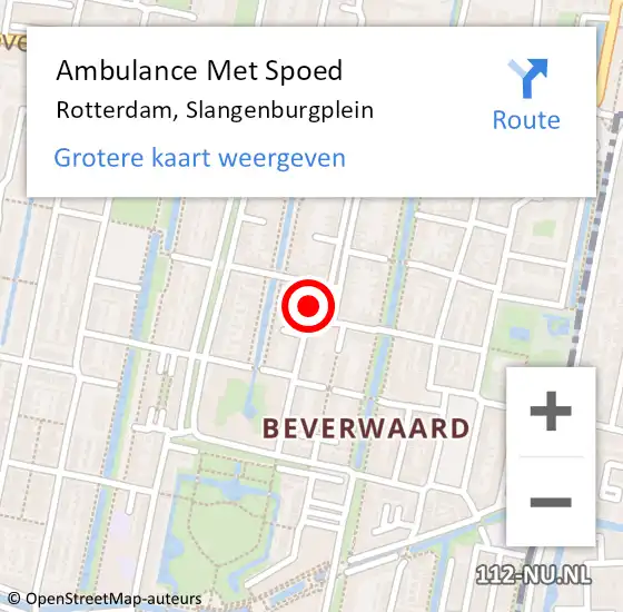 Locatie op kaart van de 112 melding: Ambulance Met Spoed Naar Rotterdam, Slangenburgplein op 4 november 2018 18:43