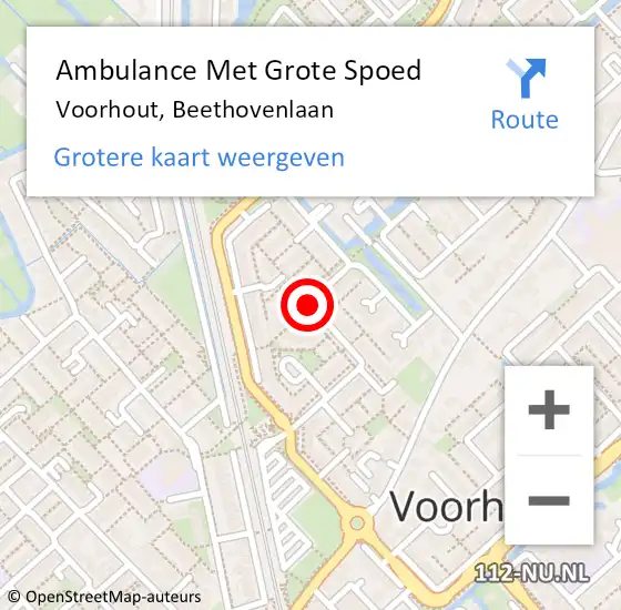 Locatie op kaart van de 112 melding: Ambulance Met Grote Spoed Naar Voorhout, Beethovenlaan op 4 november 2018 23:42