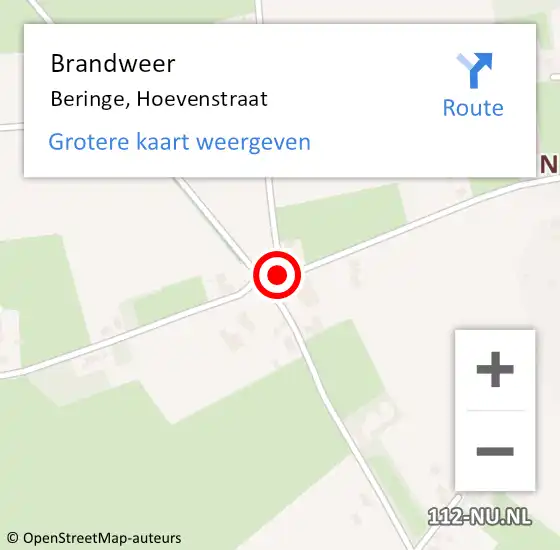 Locatie op kaart van de 112 melding: Brandweer Beringe, Hoevenstraat op 5 november 2018 04:32