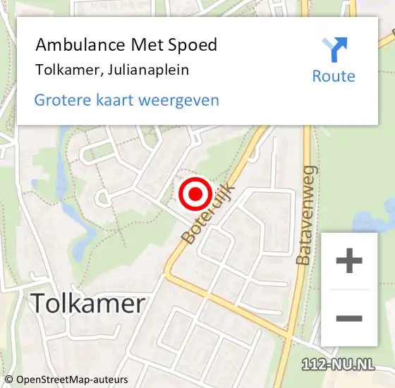 Locatie op kaart van de 112 melding: Ambulance Met Spoed Naar Tolkamer, Julianaplein op 5 november 2018 07:17