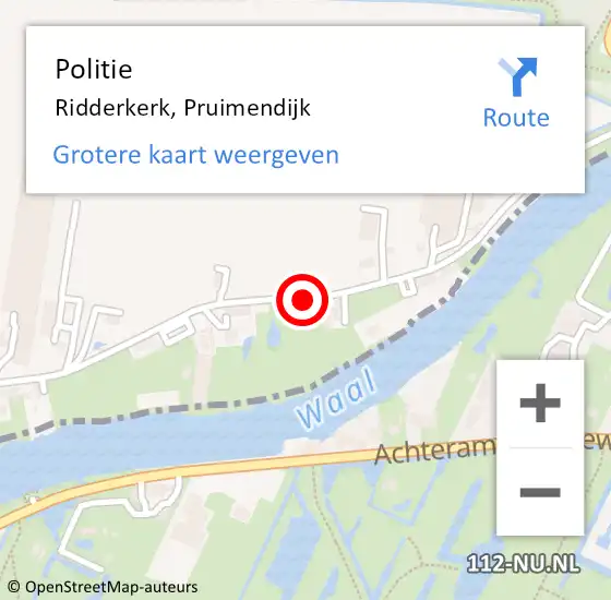 Locatie op kaart van de 112 melding: Politie Ridderkerk, Pruimendijk op 5 november 2018 07:24