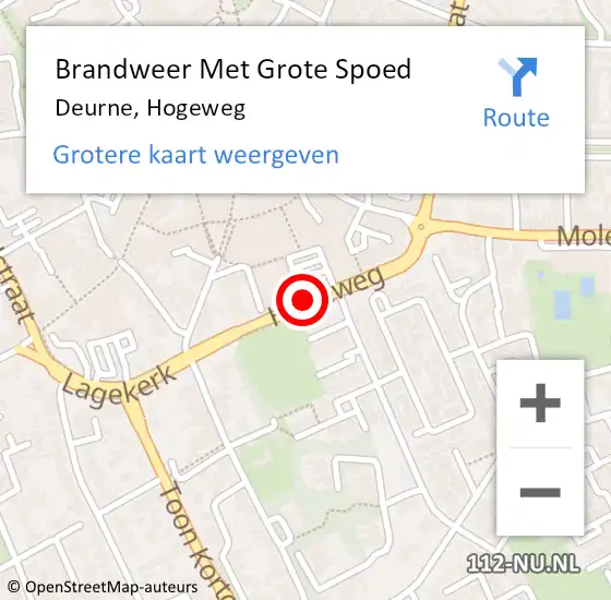 Locatie op kaart van de 112 melding: Brandweer Met Grote Spoed Naar Deurne, Hogeweg op 5 november 2018 08:13