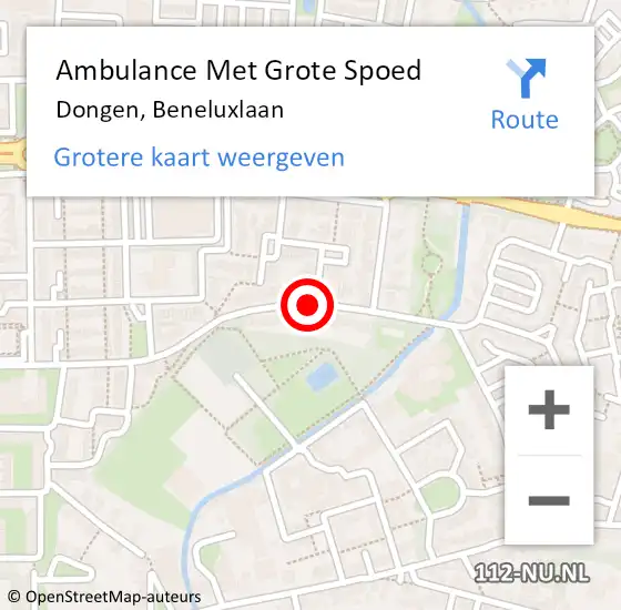 Locatie op kaart van de 112 melding: Ambulance Met Grote Spoed Naar Dongen, Beneluxlaan op 5 november 2018 08:17