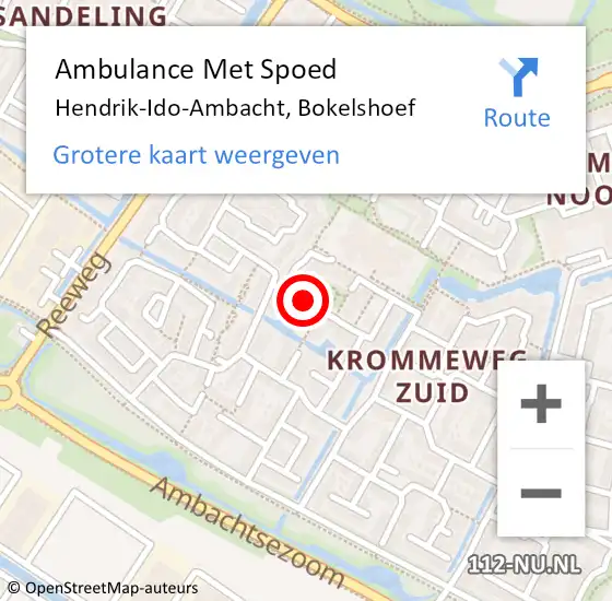 Locatie op kaart van de 112 melding: Ambulance Met Spoed Naar Hendrik-Ido-Ambacht, Bokelshoef op 5 november 2018 10:28