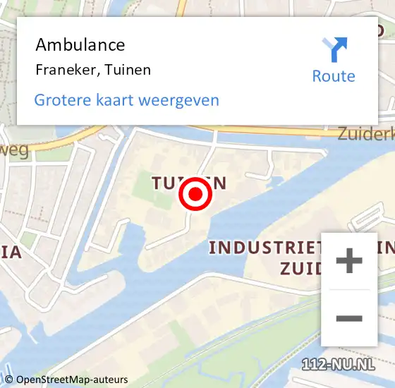 Locatie op kaart van de 112 melding: Ambulance Franeker, Tuinen op 5 november 2018 10:57
