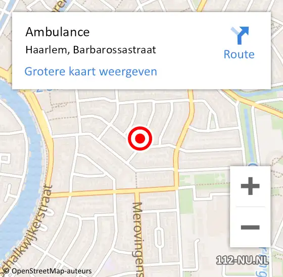 Locatie op kaart van de 112 melding: Ambulance Haarlem, Barbarossastraat op 5 november 2018 11:15